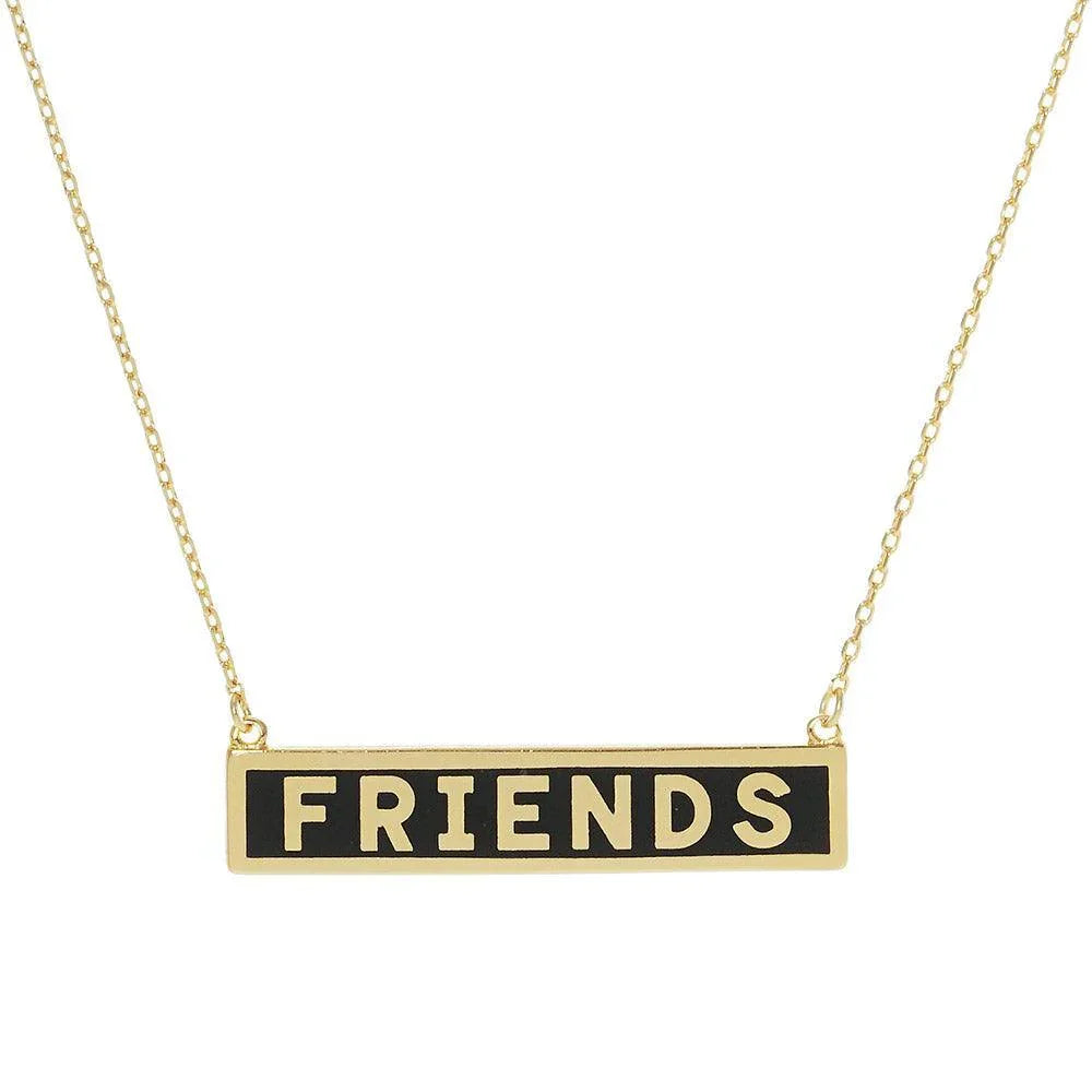 Gold FRIENDS Gold Dipped Enamel Rectangle Message Pendant Necklace - Jewelry Store by Erik Rayo