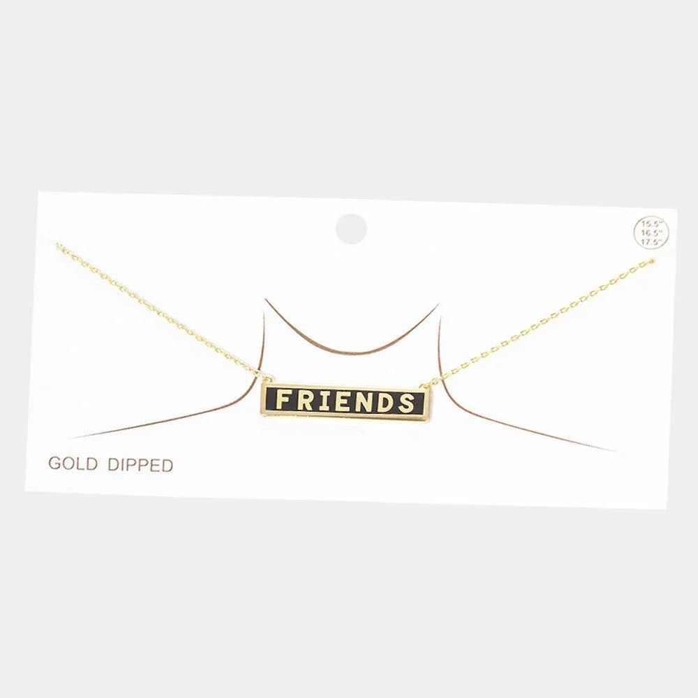 Gold FRIENDS Gold Dipped Enamel Rectangle Message Pendant Necklace - Jewelry Store by Erik Rayo