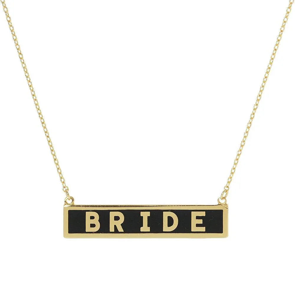 Gold BRIDE Gold Dipped Enamel Rectangle Message Pendant Necklace - Jewelry Store by Erik Rayo