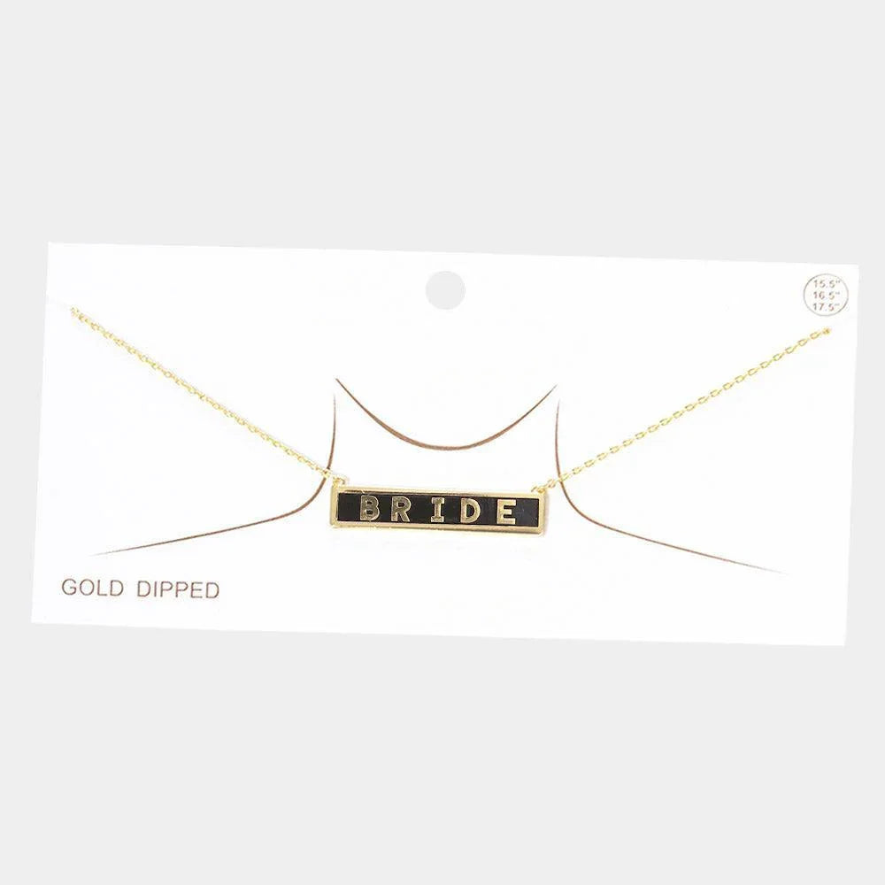 Gold BRIDE Gold Dipped Enamel Rectangle Message Pendant Necklace - Jewelry Store by Erik Rayo