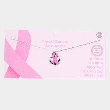 Load image into Gallery viewer, Gold White Gold Dipped Enamel Anchor Pink Ribbon Pendant Necklace
