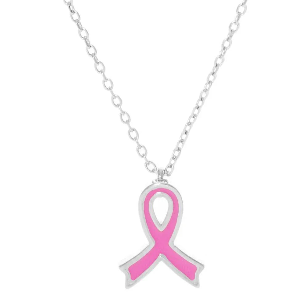 Gold White Gold Dipped Enamel Pink Ribbon Pendant Necklace - Jewelry Store by Erik Rayo