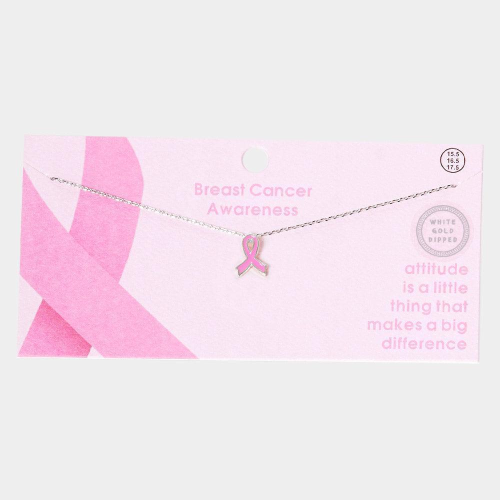 Gold White Gold Dipped Enamel Pink Ribbon Pendant Necklace - Jewelry Store by Erik Rayo