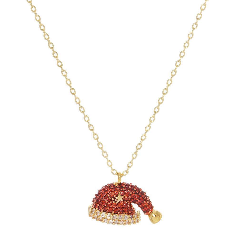 Gold Gold Dipped CZ Santa Claus Hat Pendant Necklace - Jewelry Store by Erik Rayo
