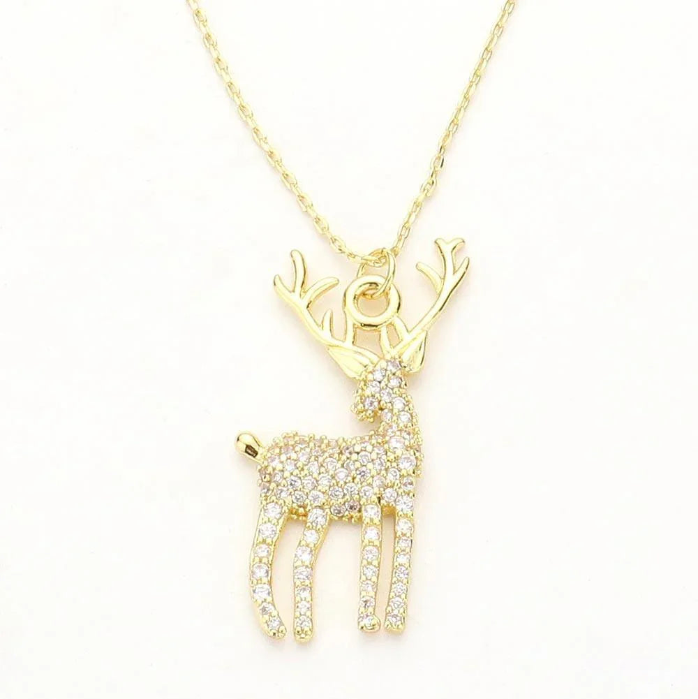 Gold Gold Dipped CZ Reindeer Pendant Necklace - Jewelry Store by Erik Rayo