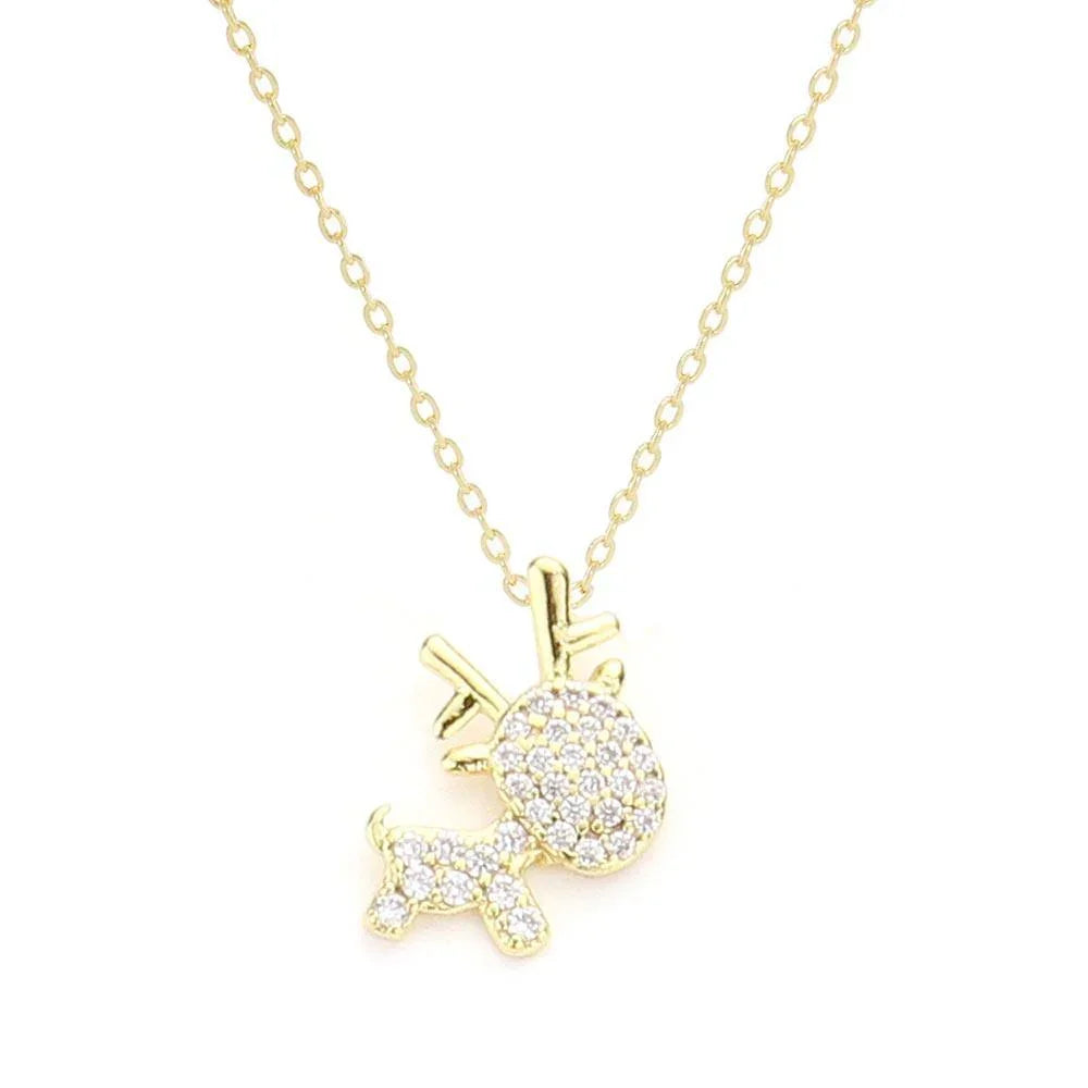 Gold Gold Dipped CZ Reindeer Pendant Necklace - Jewelry Store by Erik Rayo