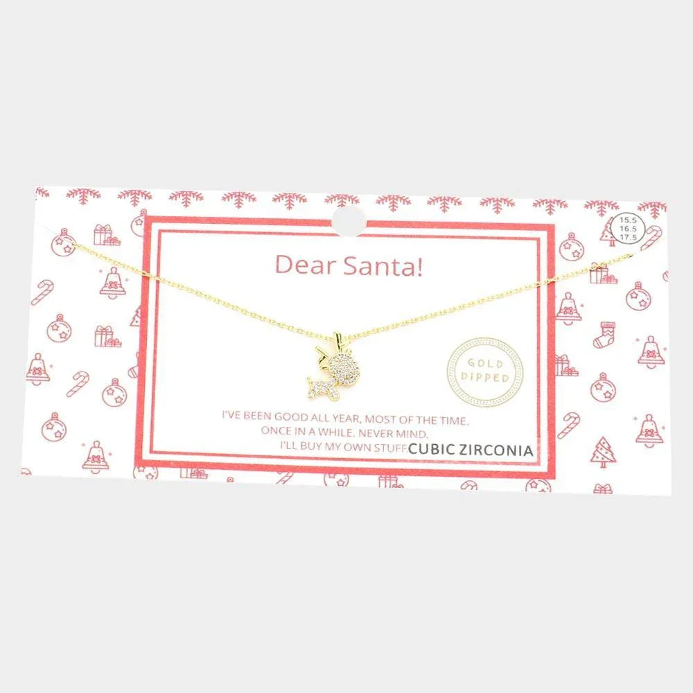 Gold Gold Dipped CZ Reindeer Pendant Necklace - Jewelry Store by Erik Rayo
