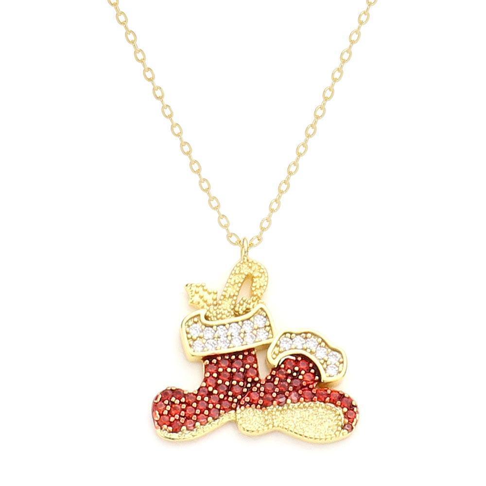 Gold Gold Dipped CZ Christmas Socks Pendant Necklace - Jewelry Store by Erik Rayo