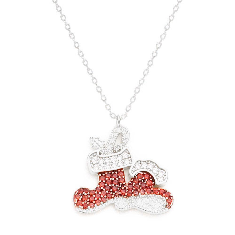 Gold White Gold Dipped CZ Christmas Socks Pendant Necklace - Jewelry Store by Erik Rayo
