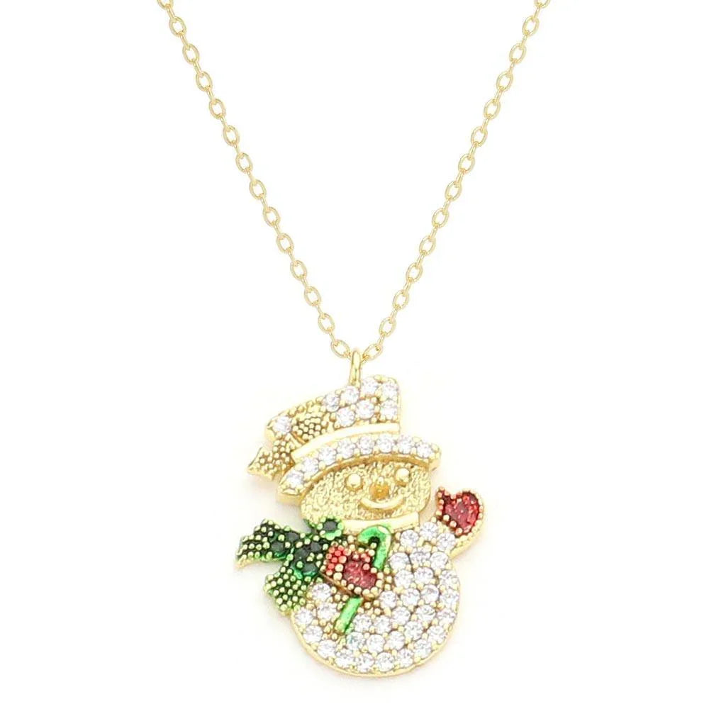 Gold Gold Dipped CZ Snowman Pendant Necklace - Jewelry Store by Erik Rayo