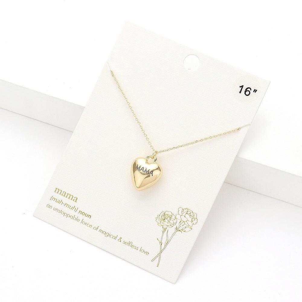 Gold MAMA Message Metal Heart Pendant Necklace - Jewelry Store by Erik Rayo