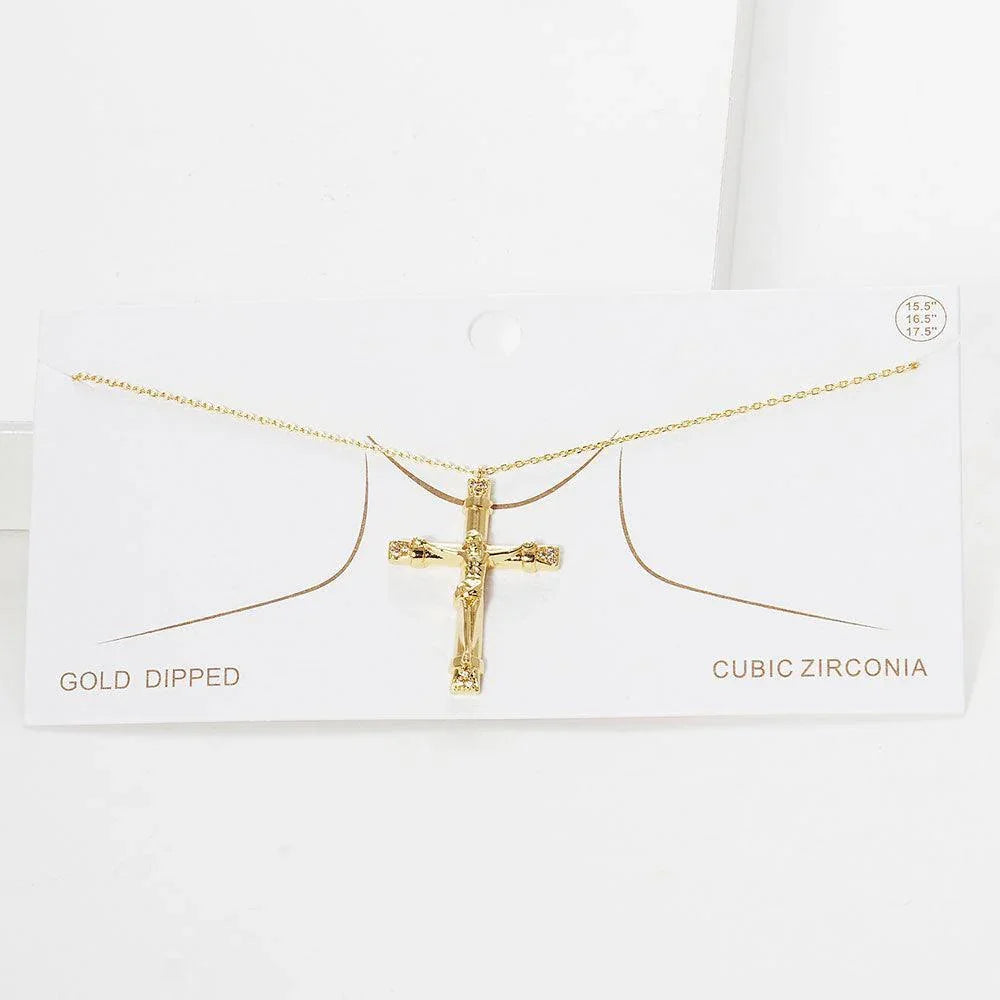 Gold Gold Dipped CZ Embellished Jesus death on the Cross Pendant Necklace - Jewelry Store by Erik Rayo