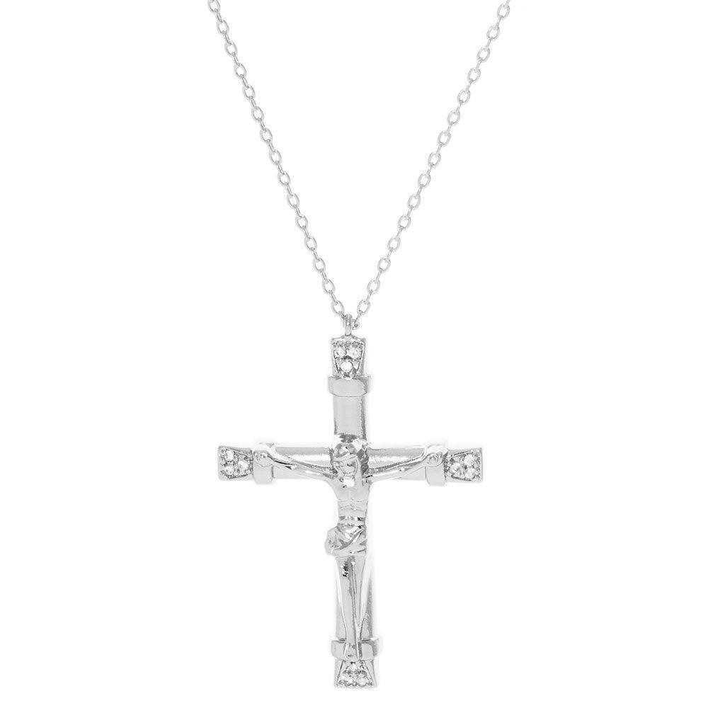 Gold White Gold Dipped CZ Embellished Jesus death on the Cross Pendant Necklace - Jewelry Store by Erik Rayo