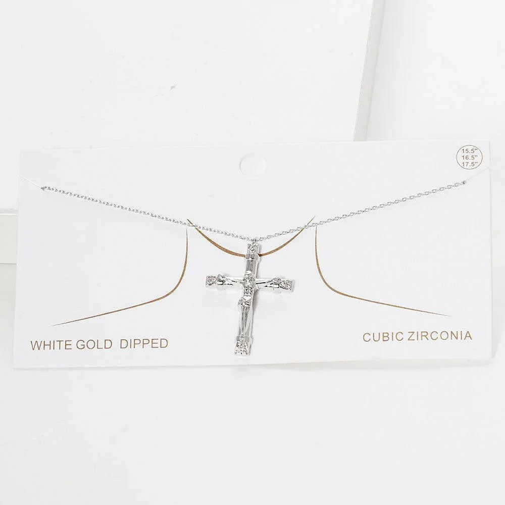 Gold White Gold Dipped CZ Embellished Jesus death on the Cross Pendant Necklace - Jewelry Store by Erik Rayo