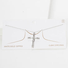 Load image into Gallery viewer, Gold White Gold Dipped CZ Embellished Jesus death on the Cross Pendant Necklace
