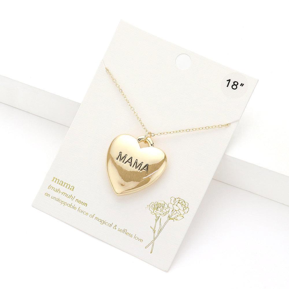 Gold MAMA Message Metal Heart Pendant Necklace - Jewelry Store by Erik Rayo