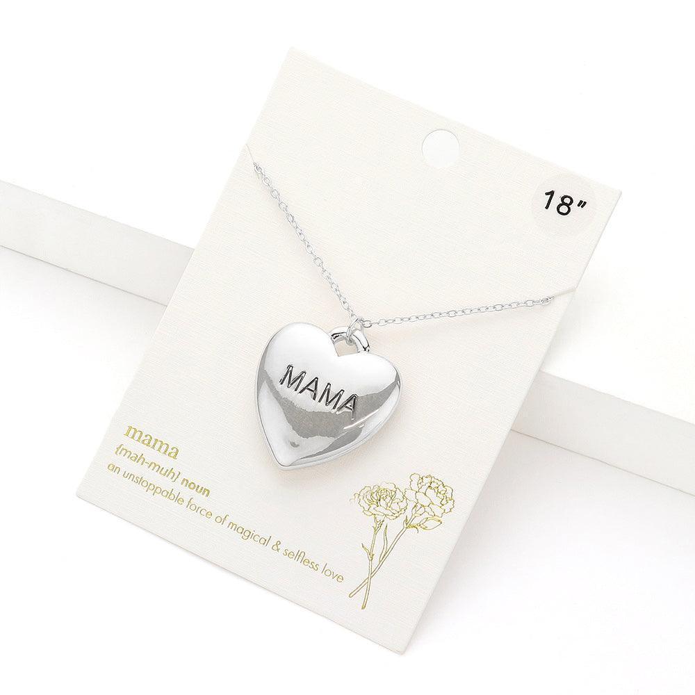 MAMA Message Metal Heart Pendant Necklace - Jewelry Store by Erik Rayo