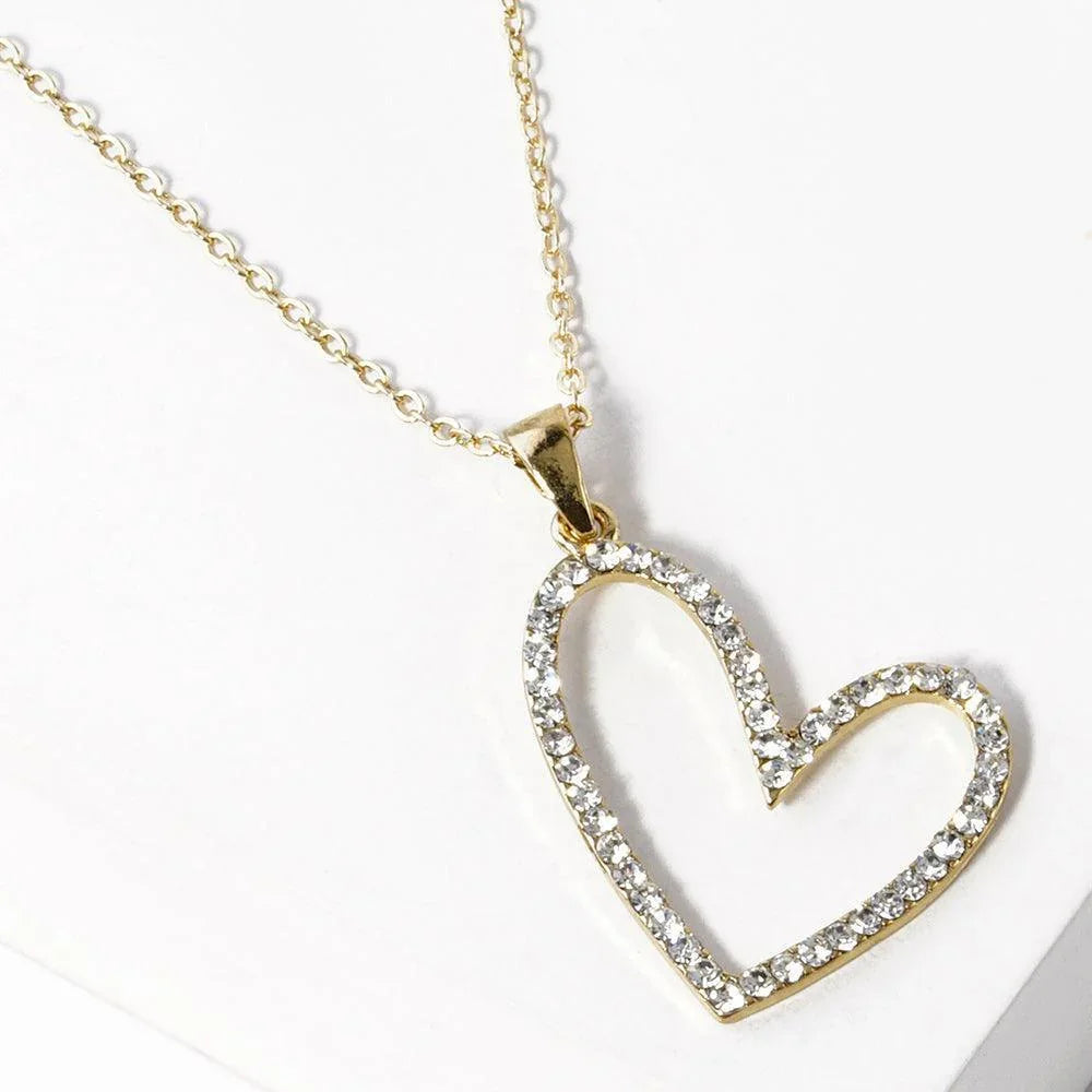 Gold Stone Paved Open Heart Pendant Necklace - Jewelry Store by Erik Rayo