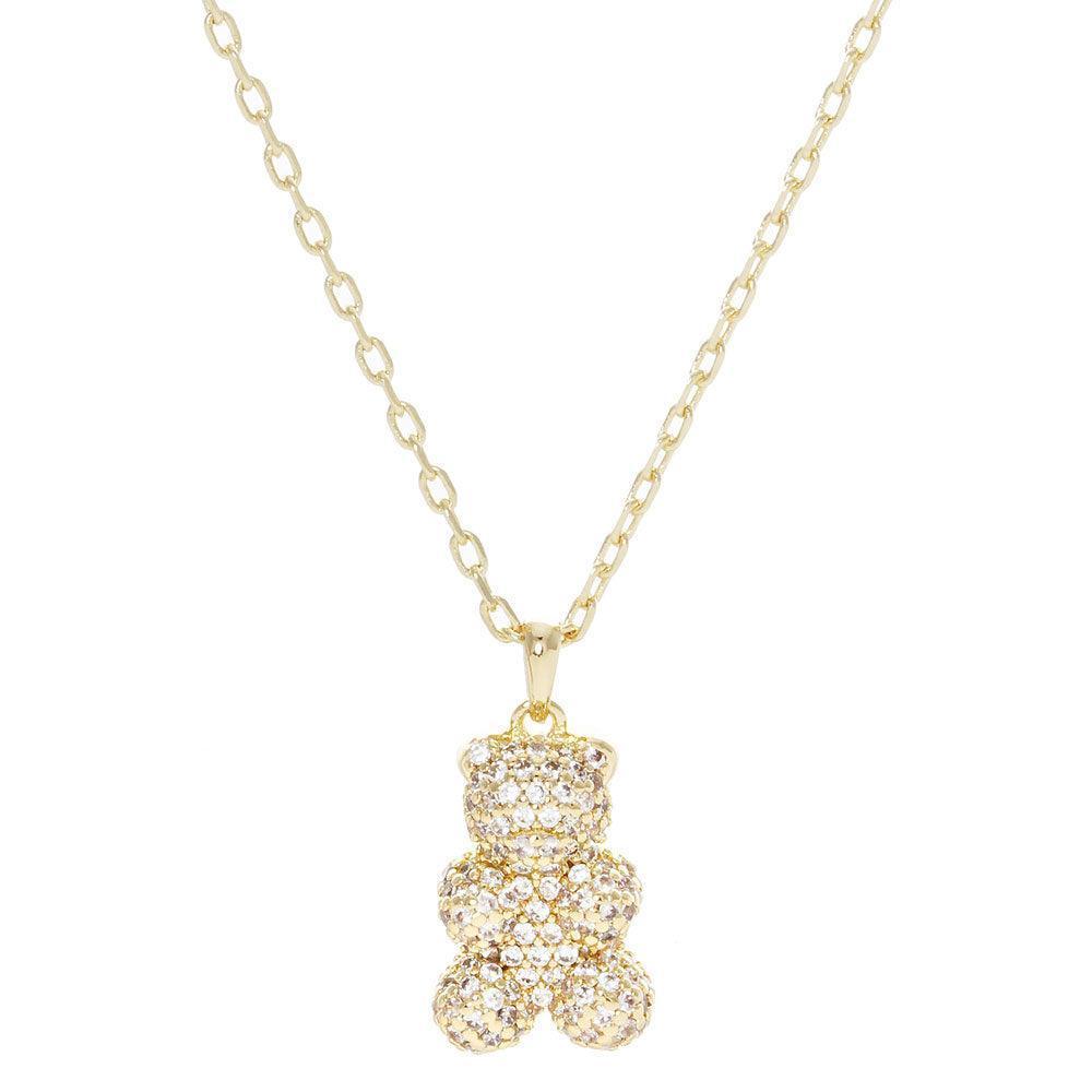 Gold Gold Dipped CZ Embellished Metal Bear Pendant Necklace - Jewelry Store by Erik Rayo