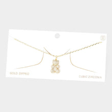 Load image into Gallery viewer, Gold Gold Dipped CZ Embellished Metal Bear Pendant Necklace
