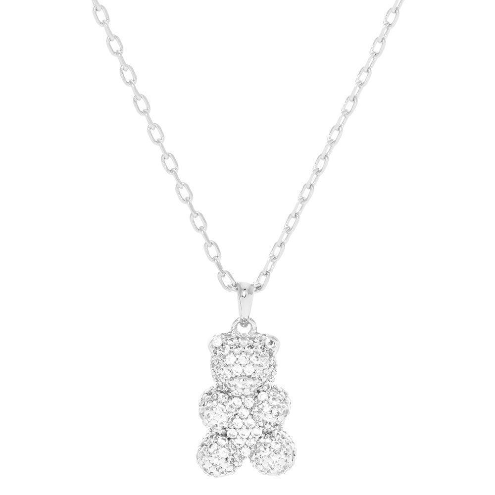 Gold White Gold Dipped CZ Embellished Metal Bear Pendant Necklace - Jewelry Store by Erik Rayo