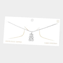 Load image into Gallery viewer, Gold White Gold Dipped CZ Embellished Metal Bear Pendant Necklace
