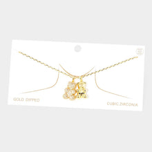 Load image into Gallery viewer, Gold Gold Dipped CZ Embellished Double Metal Bear Pendant Necklace
