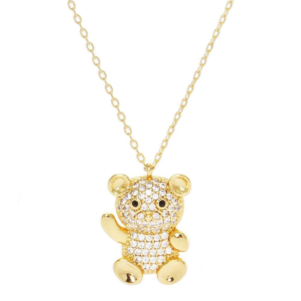 Gold Gold Dipped CZ Embellished Metal Bear Pendant Necklace - Jewelry Store by Erik Rayo