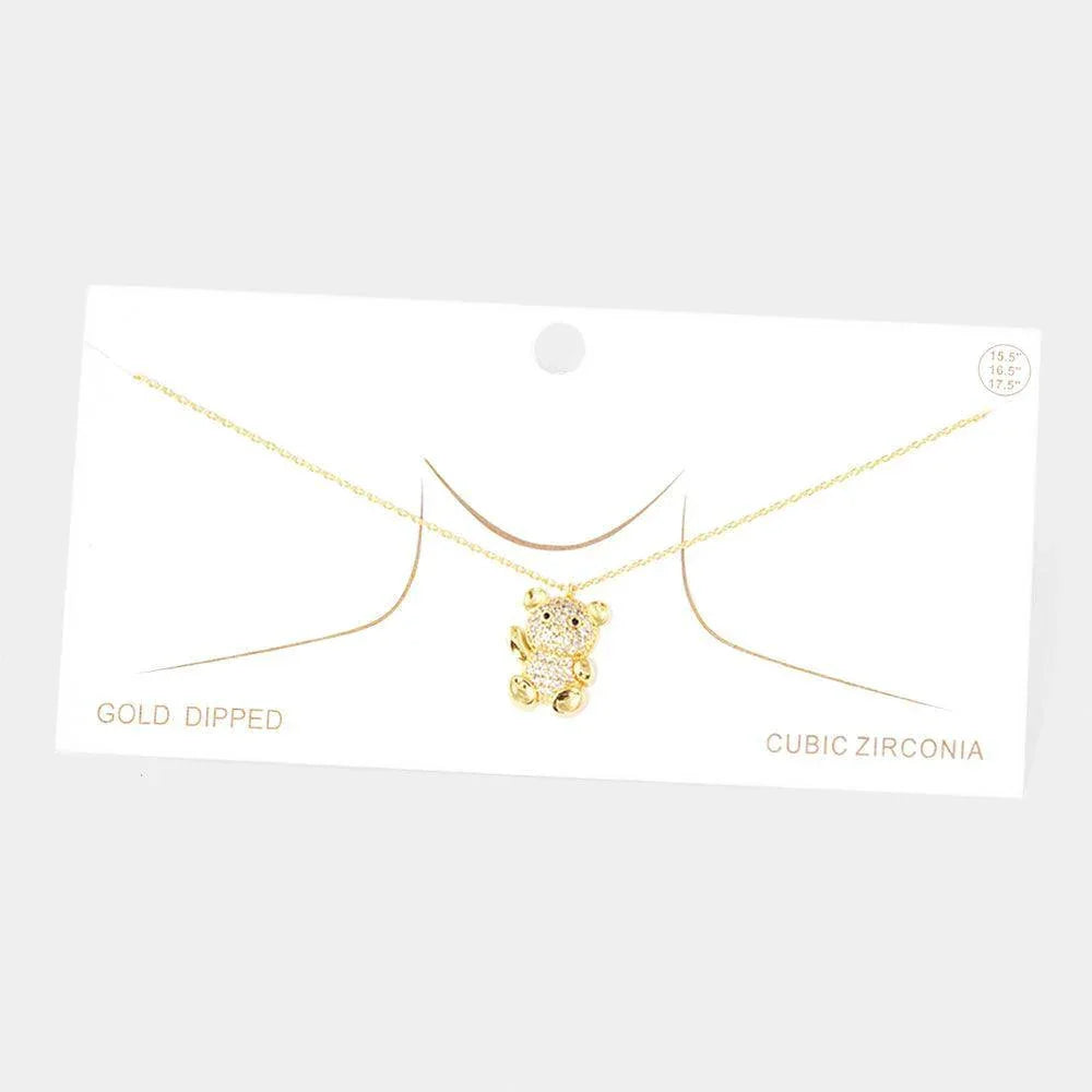 Gold Gold Dipped CZ Embellished Metal Bear Pendant Necklace - Jewelry Store by Erik Rayo
