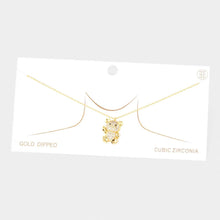 Load image into Gallery viewer, Gold Gold Dipped CZ Embellished Metal Bear Pendant Necklace
