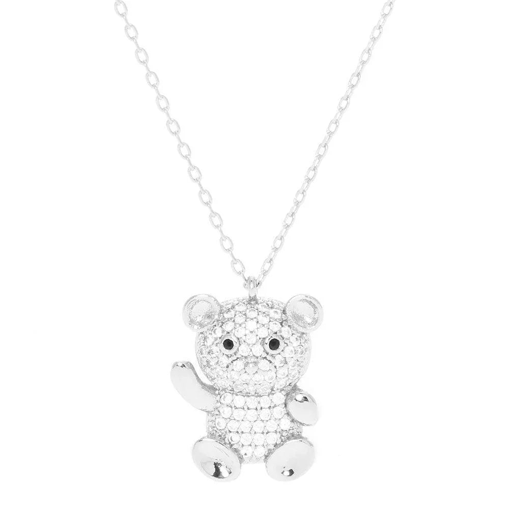 Gold White Gold Dipped CZ Embellished Metal Bear Pendant Necklace - Jewelry Store by Erik Rayo