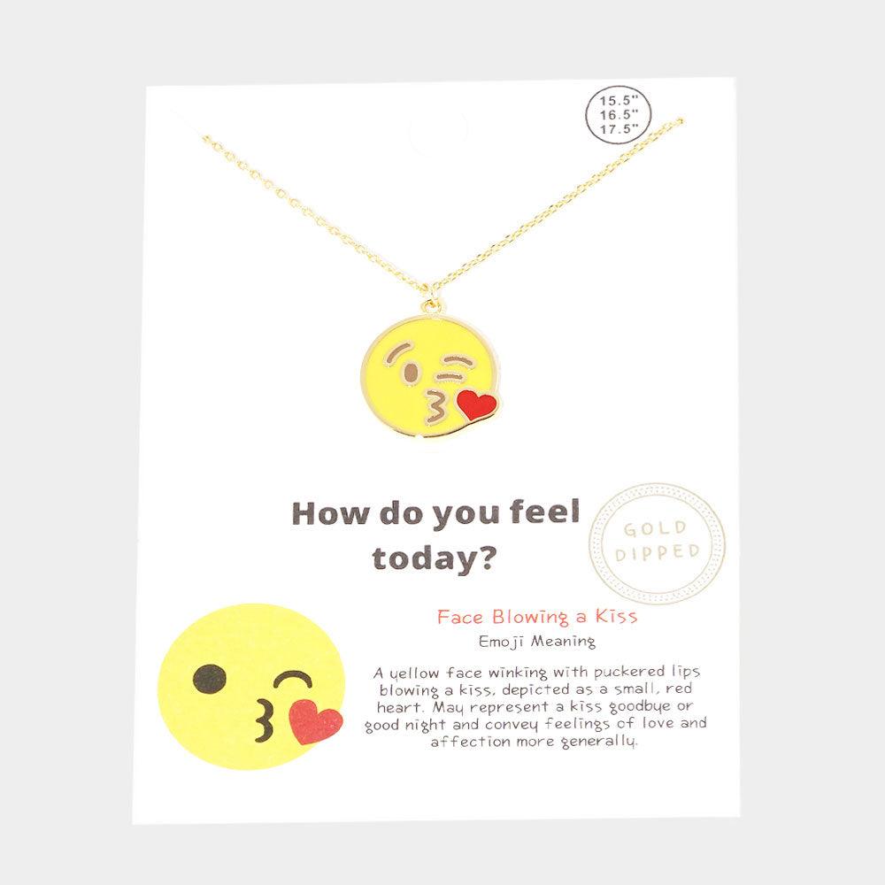 Gold Gold Dipped Emoji Enamel Metal Round Pendant Necklace