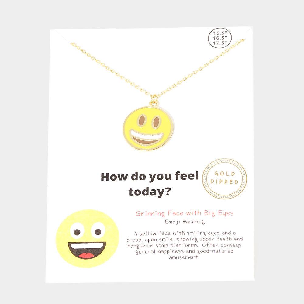 Gold Gold Dipped Emoji Enamel Metal Round Pendant Necklace