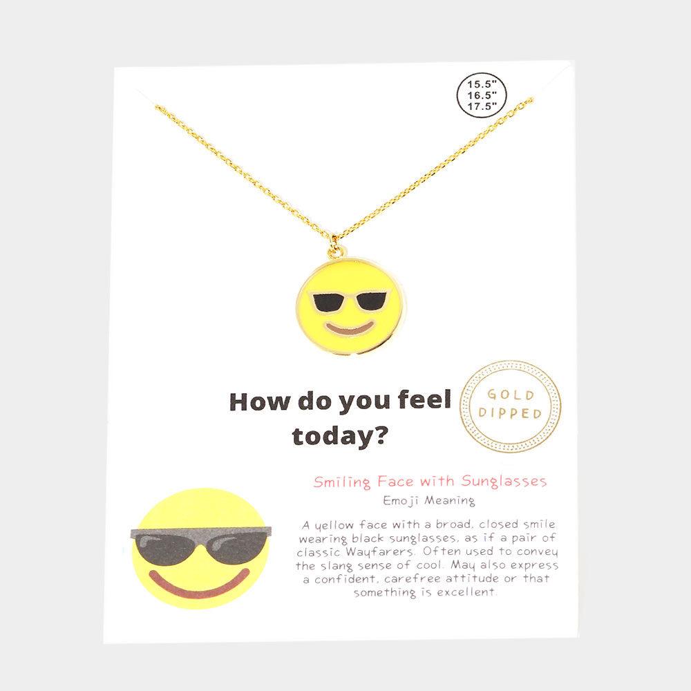 Gold Gold Dipped Emoji Enamel Metal Round Pendant Necklace