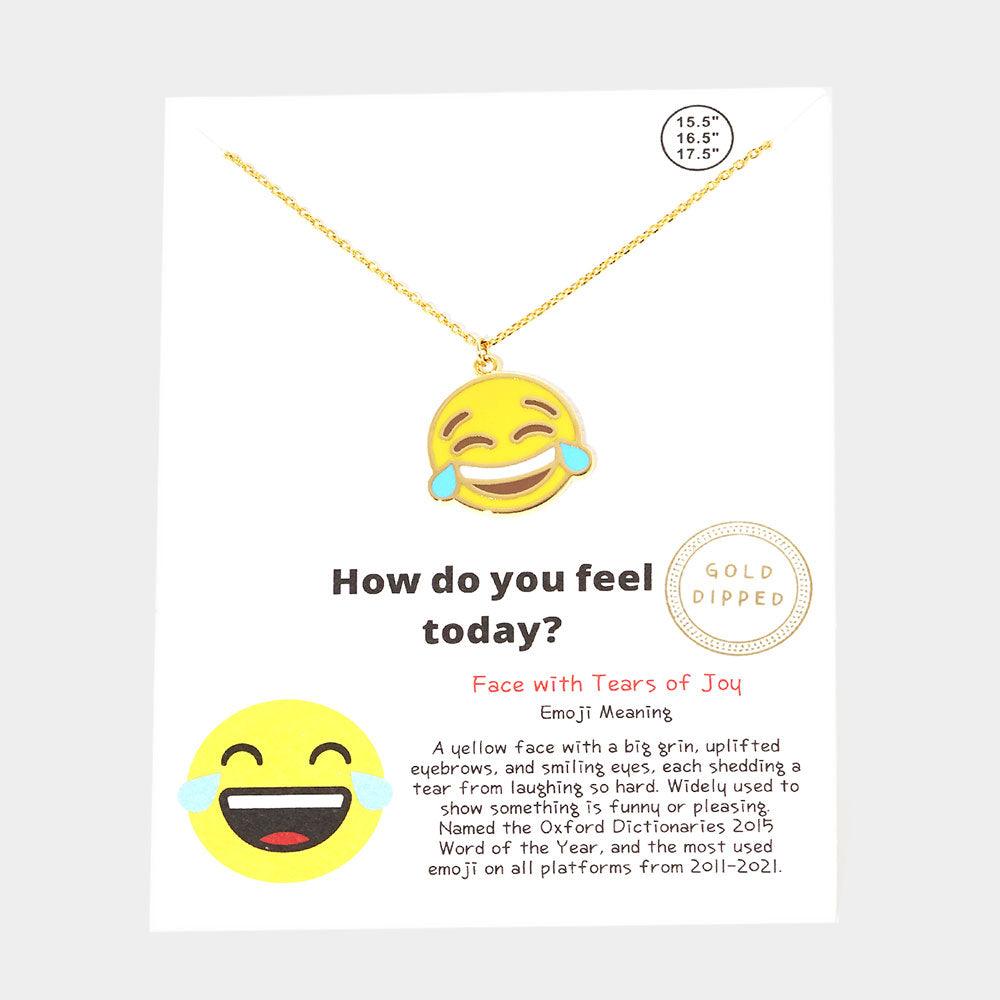 Gold Gold Dipped Emoji Enamel Metal Round Pendant Necklace