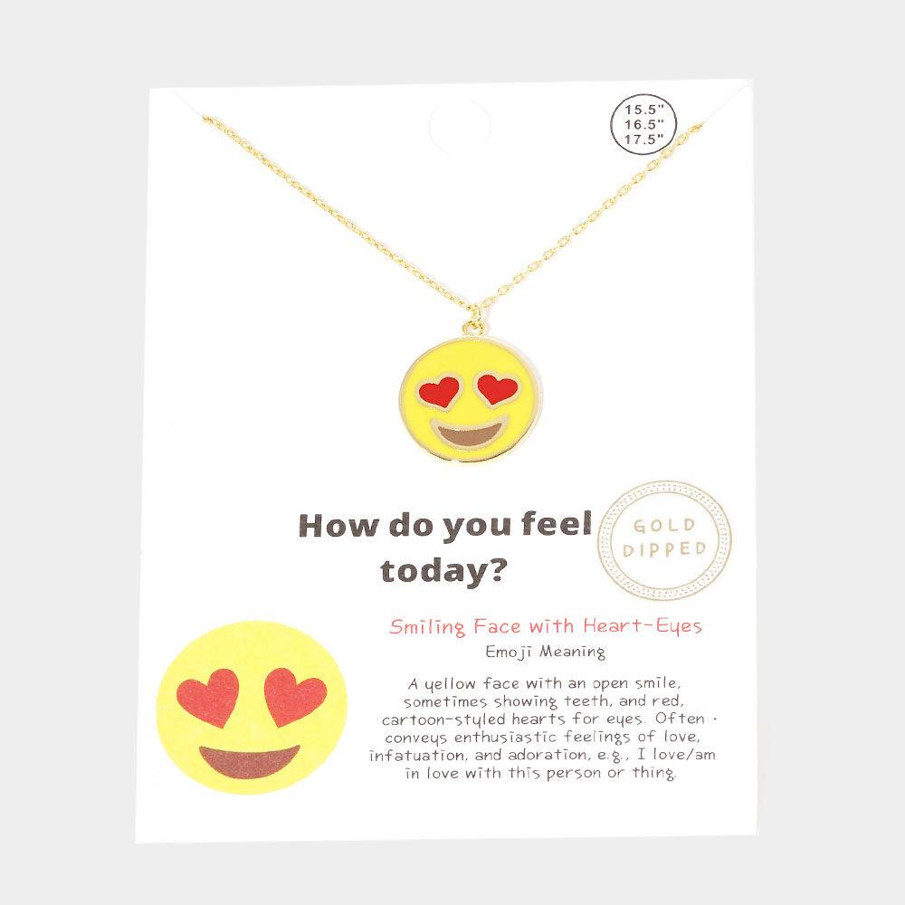 Gold Gold Dipped Emoji Enamel Metal Round Pendant Necklace