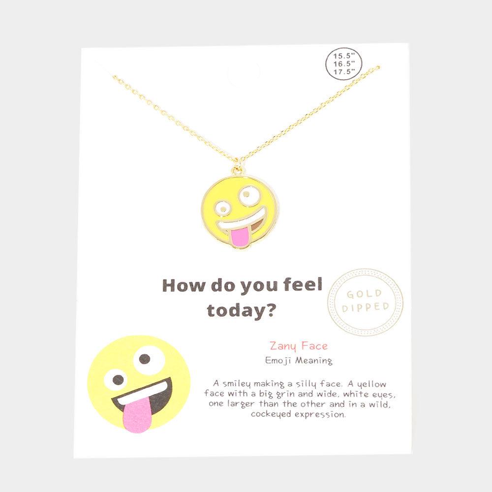 Gold Gold Dipped Emoji Enamel Metal Round Pendant Necklace