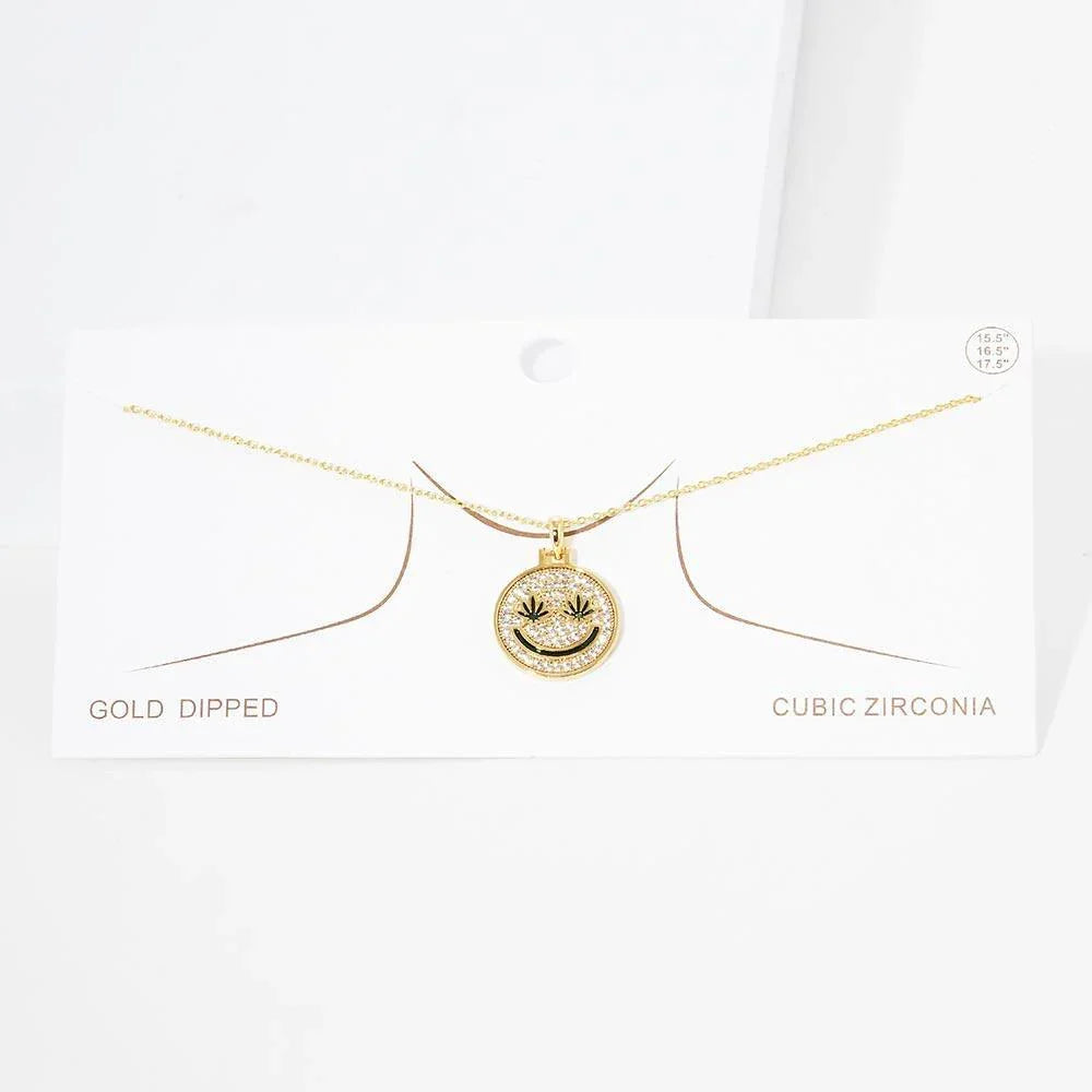 Gold Gold Dipped Hemp Leaf Pointed CZ Smile Pendant Necklace - Jewelry Store by Erik Rayo