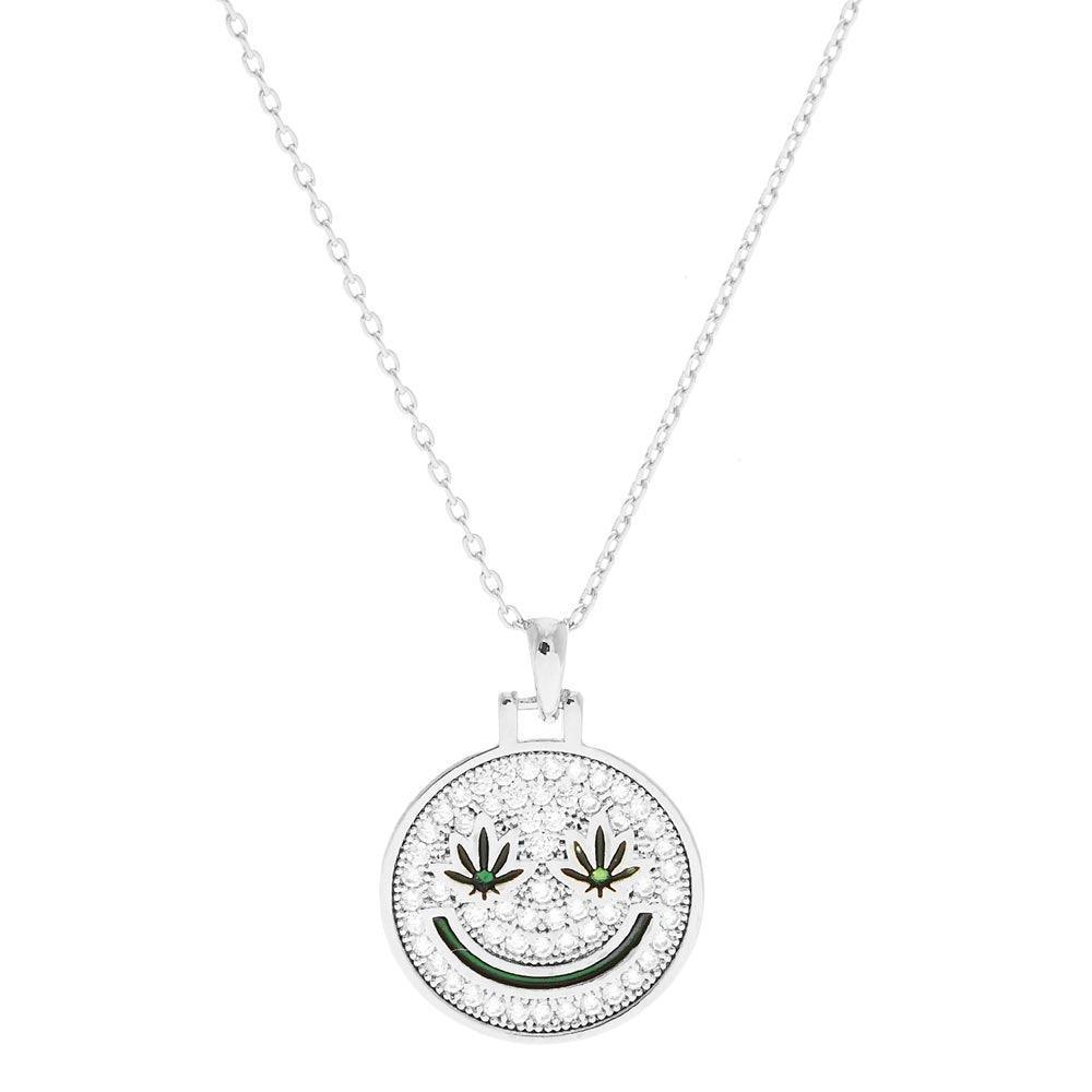 Gold White Gold Dipped Hemp Leaf Pointed CZ Smile Pendant Necklace - Jewelry Store by Erik Rayo