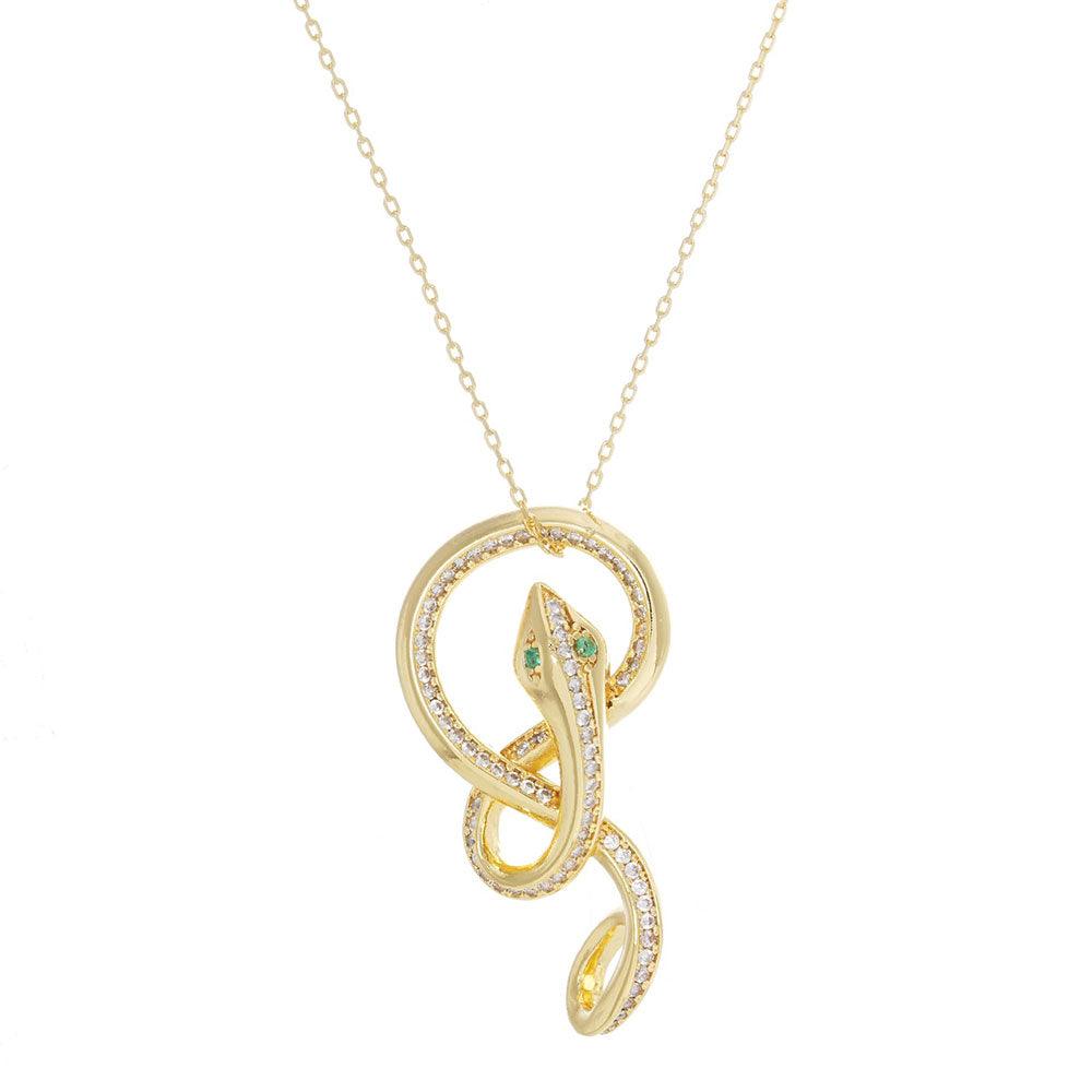 Gold Gold Dipped CZ Embellished Metal Snake Pendant Necklace - Jewelry Store by Erik Rayo