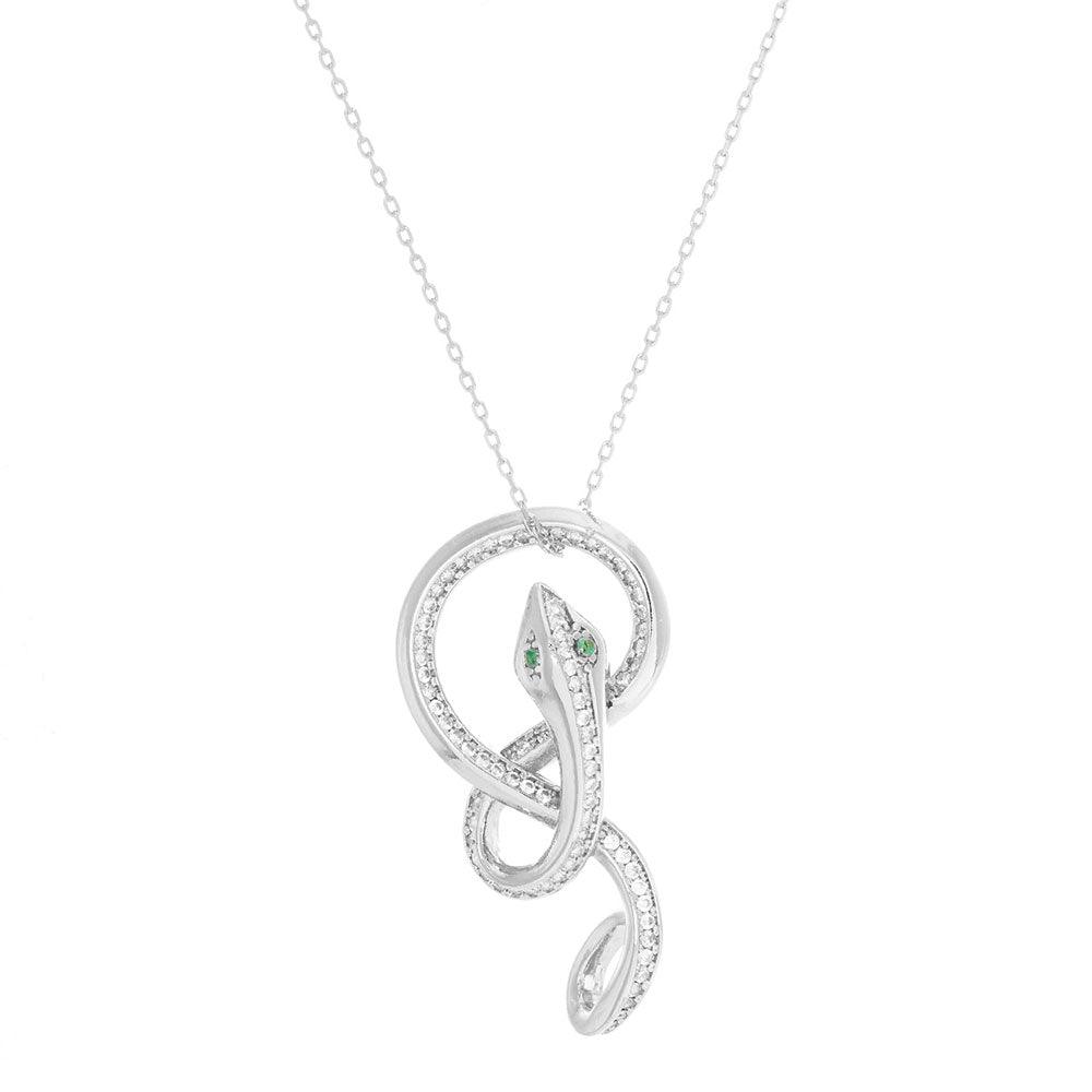 Gold White Gold Dipped CZ Embellished Metal Snake Pendant Necklace - Jewelry Store by Erik Rayo