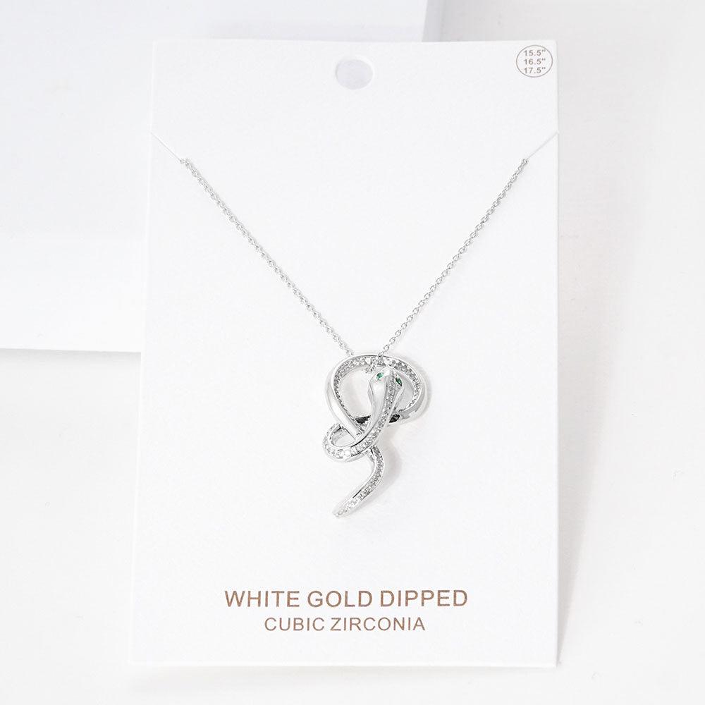 Gold White Gold Dipped CZ Embellished Metal Snake Pendant Necklace - Jewelry Store by Erik Rayo
