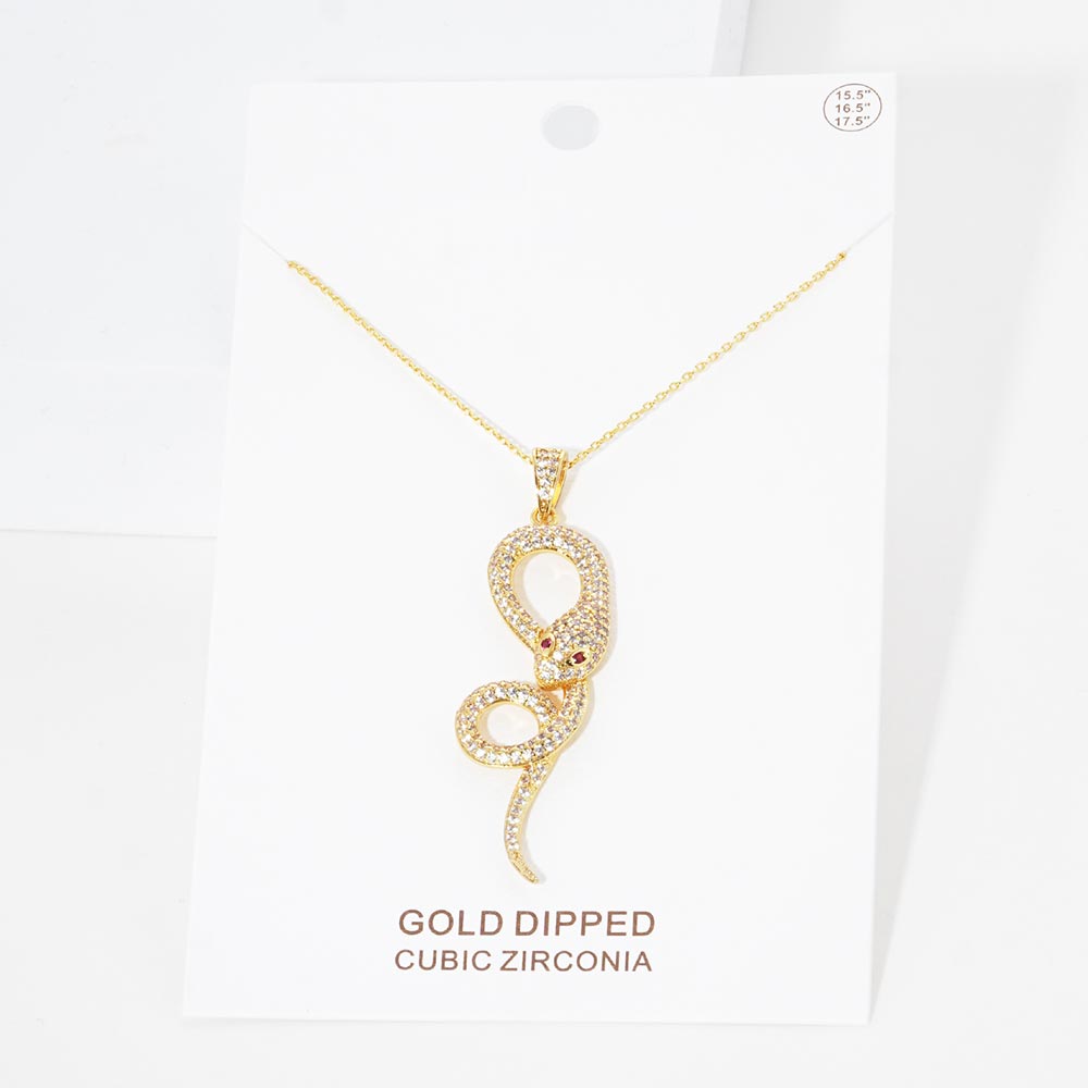 Gold Gold Dipped CZ Snake Pendant Necklace