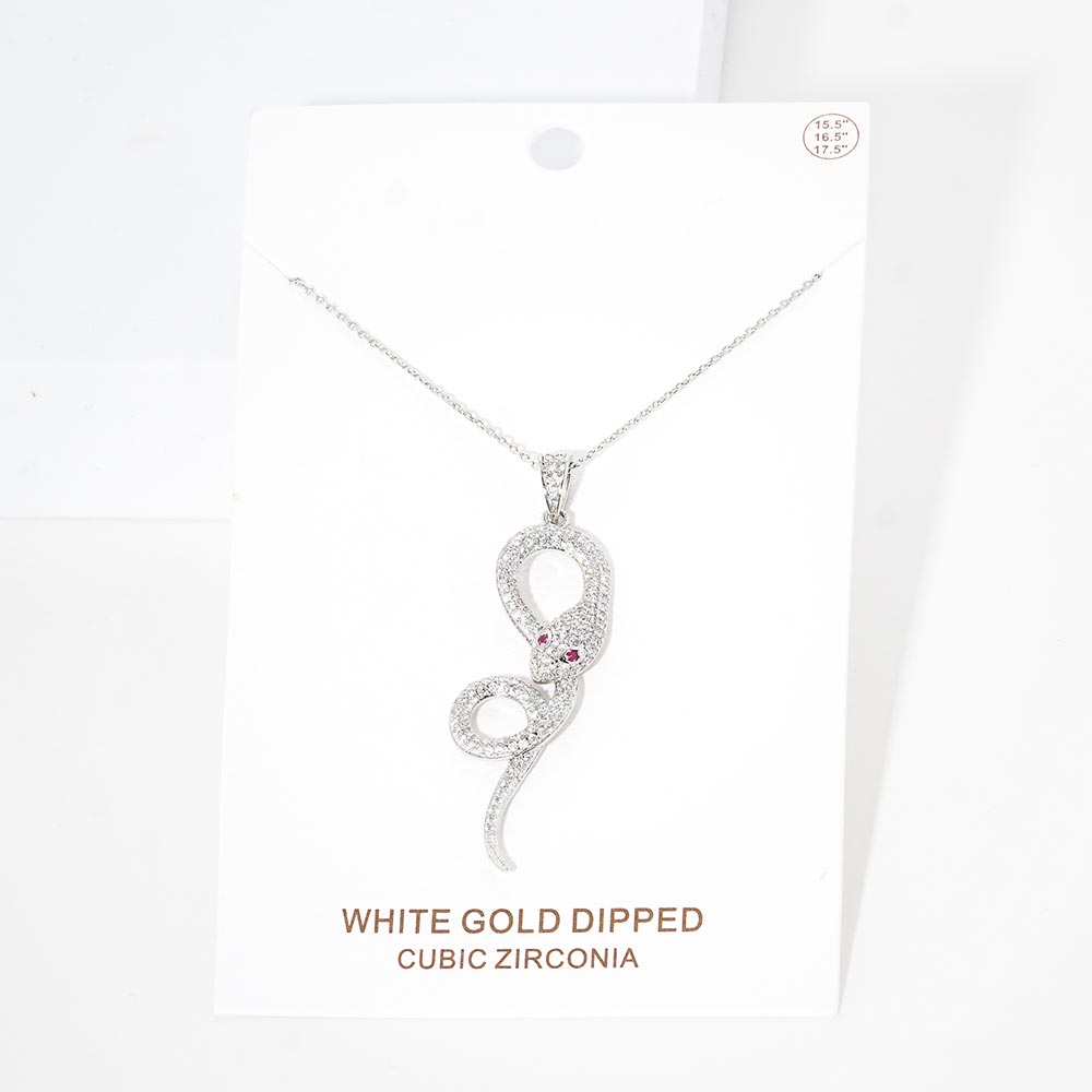 Gold White Gold Dipped CZ Snake Pendant Necklace