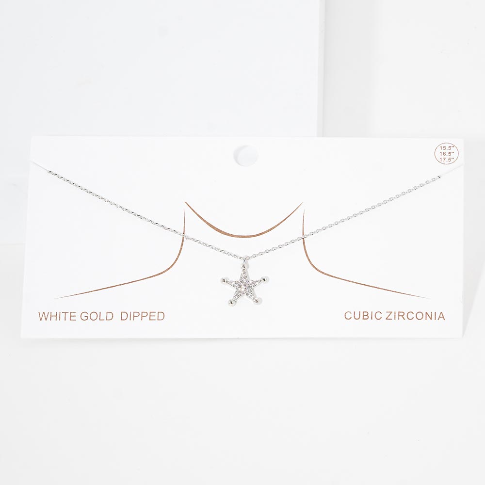 Gold White Gold Dipped CZ Star Pendant Necklace