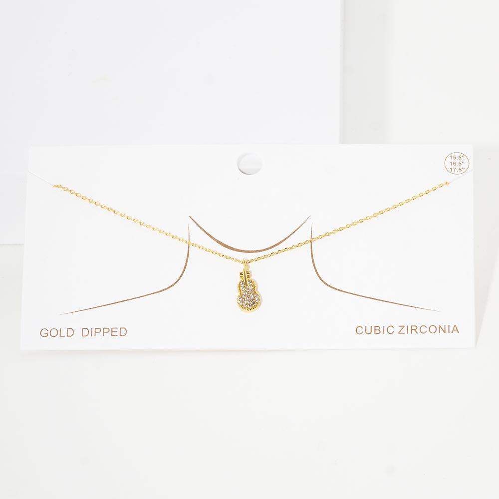 Gold Gold Dipped CZ Violin Pendant Necklace - Jewelry Store by Erik Rayo