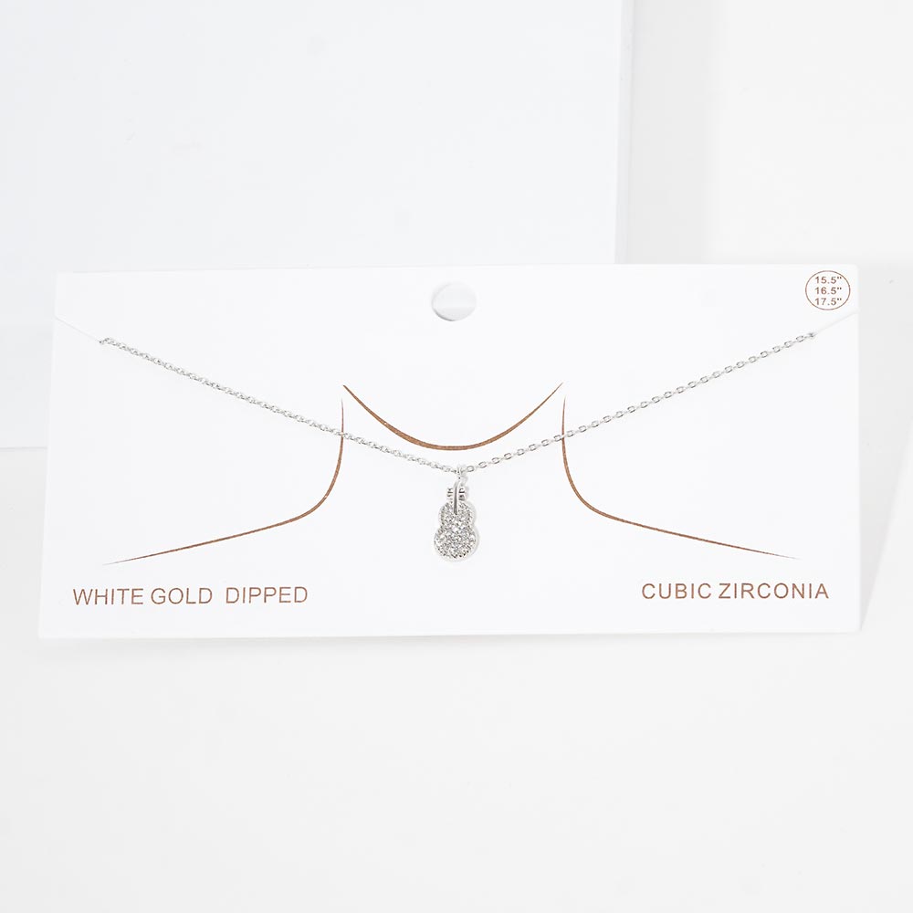 Gold White Gold Dipped CZ Violin Pendant Necklace