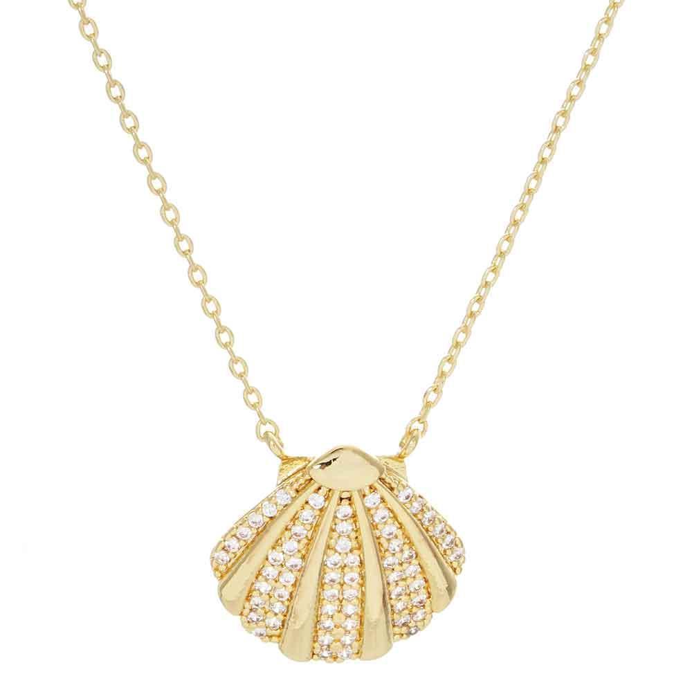 Gold Gold Dipped CZ Embellished Metal Shell Pendant Necklace - Jewelry Store by Erik Rayo