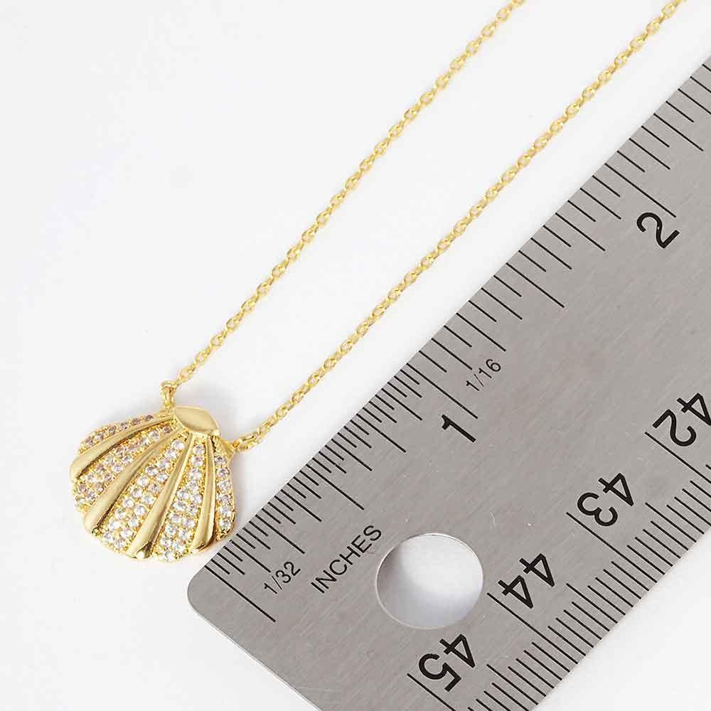 Gold Gold Dipped CZ Embellished Metal Shell Pendant Necklace - Jewelry Store by Erik Rayo