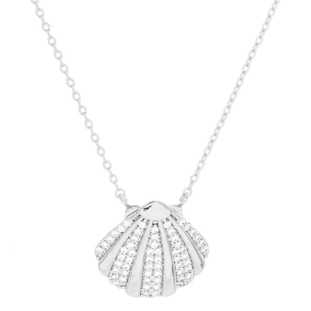 Gold White Gold Dipped CZ Embellished Metal Shell Pendant Necklace - Jewelry Store by Erik Rayo